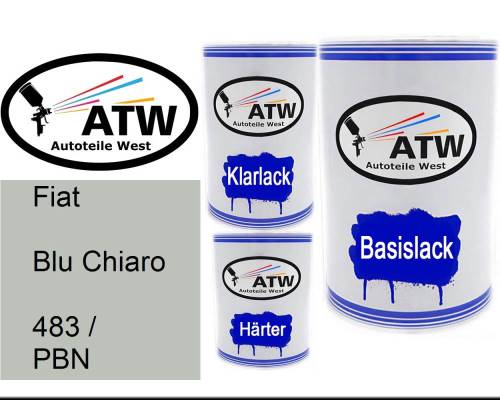 Fiat, Blu Chiaro, 483 / PBN: 500ml Lackdose + 500ml Klarlack + 250ml Härter - Set, von ATW Autoteile West.